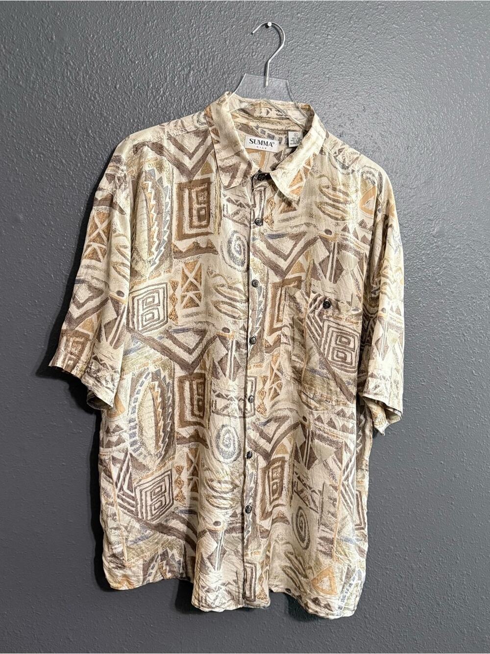 Vintage 100% Silk SUMMA Button Down Shirt Size XL